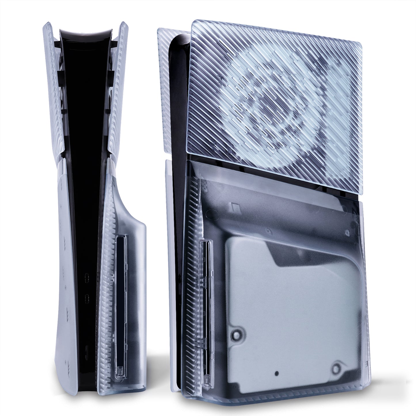 eXtremeRate eXcover PS5 Slim ディスク版対応 交換用外装カバーセット（上下カバー+通気孔付きサイドパネル＆バックプレート）【クリアアイスブルー】