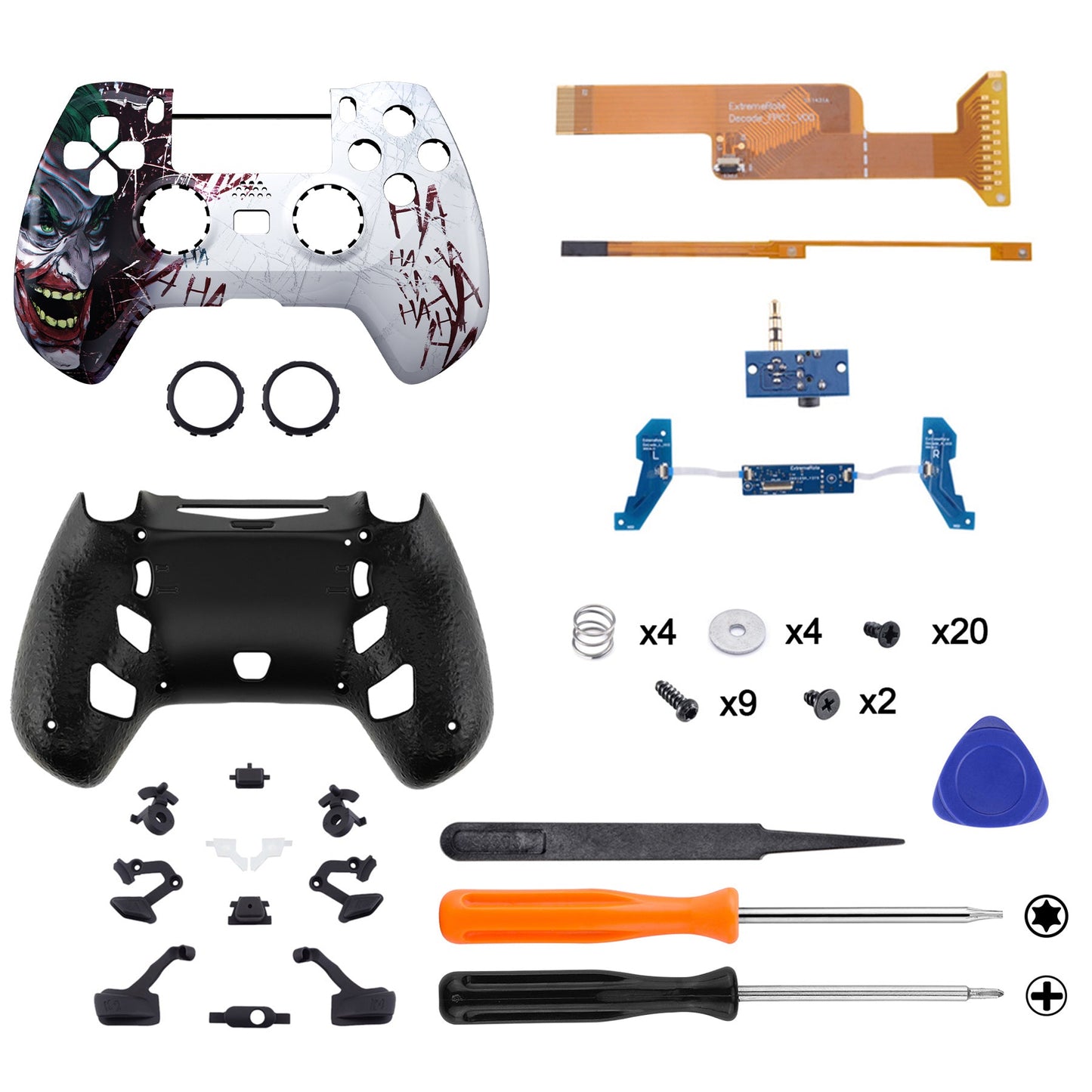 eXtremeRate Retail Clown HAHAHA DECADE Tournament Controller (DTC) Upgrade Kit for ps4 Controller JDM-040/050/055, Upgrade Board & Ergonomic Shell & Back Buttons & Trigger Stops - Controller NOT Included - P4MG011