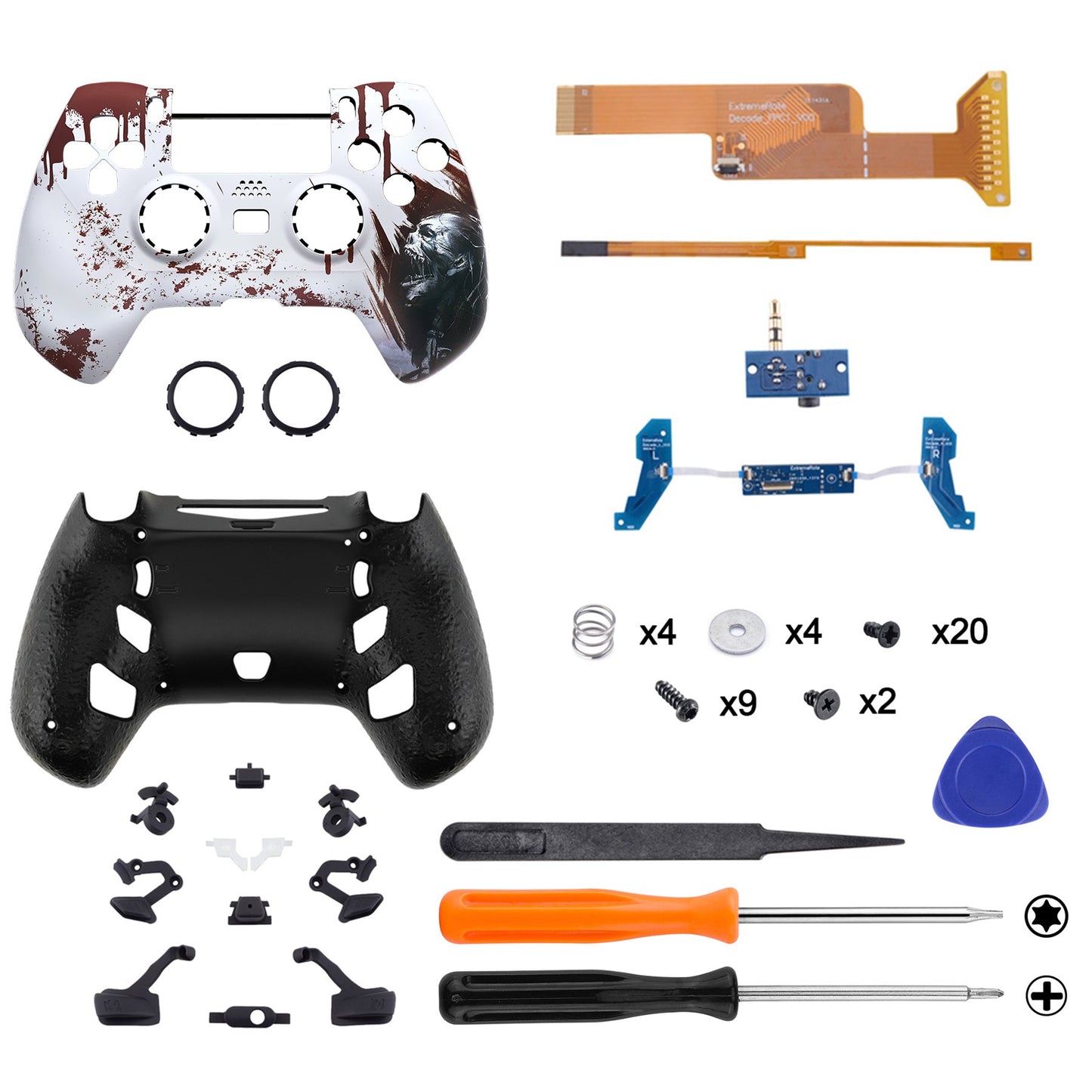 eXtremeRate Retail Blood Zombie DECADE Tournament Controller (DTC) Upgrade Kit for ps4 Controller JDM-040/050/055, Upgrade Board & Ergonomic Shell & Back Buttons & Trigger Stops - Controller NOT Included - P4MG012